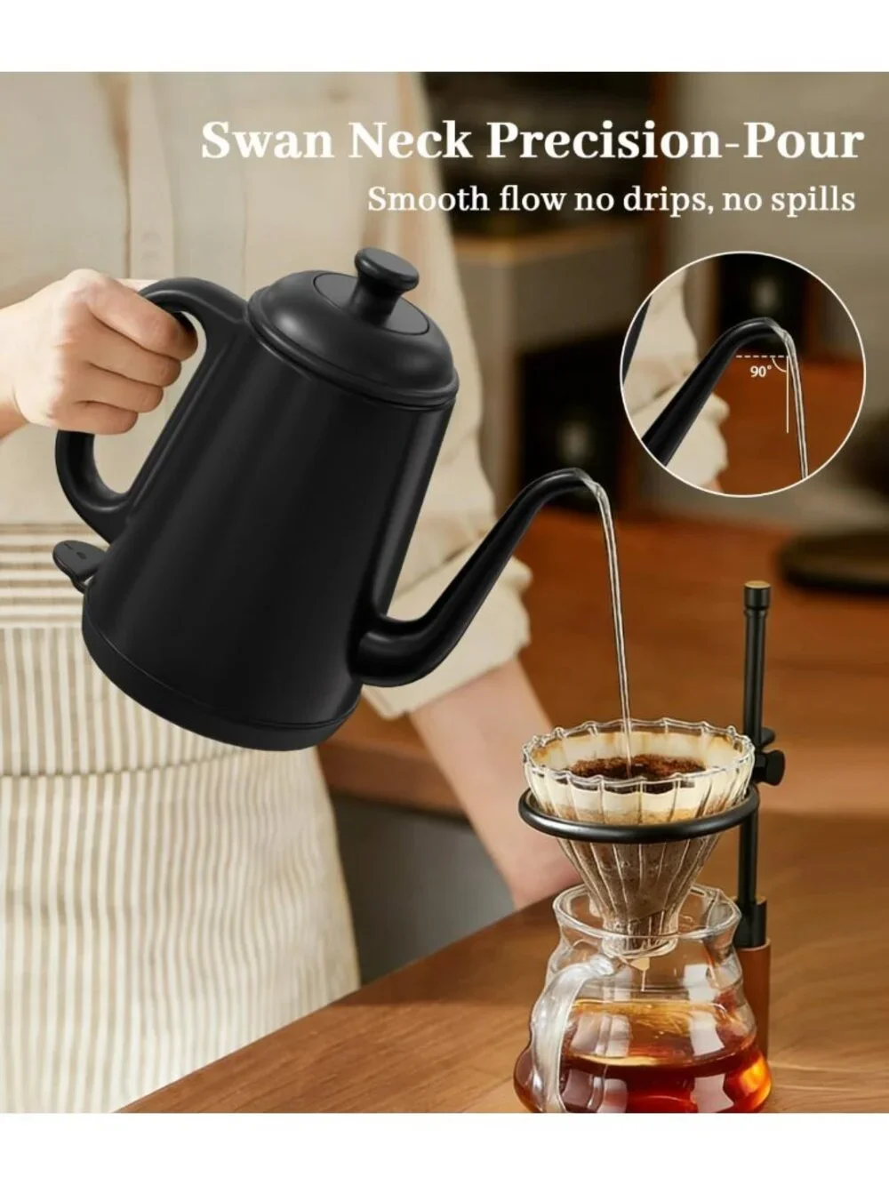1L Gooseneck Electric Kettle for Pour-Over Coffee & Tea, Fast Boiling, BPA-Free